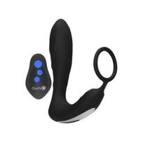 Ouch! by Shots E-Stim Vibrating Plug & Adjustable Ring Set with Remote Control Black