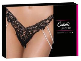 Cottelli Cottelli LINGERIE String M/L with Removable Pearl Chains, Black Lace