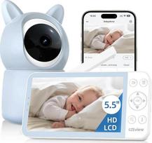 "CZEview" kūdikių monitorius su kamera ir programėle, 2K 3MP/5,5 colių "WiFi" vaizdo monitorius, pasukimo, pakreipimo ir priartinimo funkcija, išmanioji naktinė šviesa, automatinis sekimas, judesio / triukšmo aptikimas, temperatūros rodymas (mėlyna)