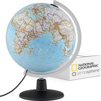 "Q atmosphere® National Geographic Natgeo Classic" šviečiantis gaublys - 30 cm gaublys su politine-fizine kartografija vokiečių kalba, šviečiantis ir su besisukančiu plastikiniu pagrindu