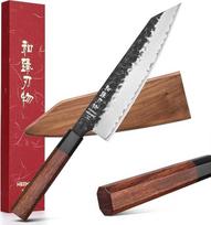 HEZHEN - 21,5 cm Kiritsuke peilis, 3 sluoksnių kompozicinio kaltinio plieno virėjo peilis, profesionalus japoniškas virtuvės peilis, aštuonkampė raudonmedžio rankena, medinis peilio dėklas