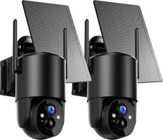 2 lauko stebėjimo kamerų pakuotė Baterija su saulės baterija: 2K stebėjimo kamera Lauko 360° panoraminis "WiFi" IP kamera Lauko belaidė 2.4G "WiFi" lauko kamera su naktinio matymo spalvotu PIR judesio jutikliu