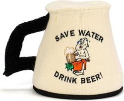 Natūralios tekstilės pirties kepurė "Save Water Mug" White - 100% organinės vilnos veltinio kepurės - apsaugo galvą nuo karščio - pridedamas angliškas pirties elektroninės knygos vadovas - su siuvinėjimu