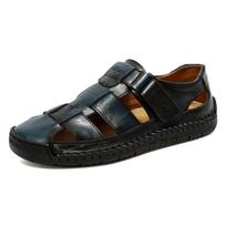 Nauji Vyriški Paplūdimio Didelio Dydžio 38-48 Kvėpuojantys Sandalai Retro Rankomis Siūti Baotou Laisvalaikio Mados Rankų Darbo Batai 38 black
