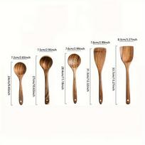 5PCS Wooden Kitchen Utensil Set with Spoon Spatula Soup Ladle and Spoon Rest Natural Eco-Friendly Durable Cooking Tools for Home Kitchen Use