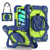 For Apple iPad mini (2024) 360° Rotating Grip Heavy Duty Protection Stand TPU+PC 3in1 Anti-knock Shockproof Tablets PC Case iPad mini (2024) tamsiai mėlyna spalva