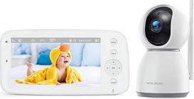 WOLFANG kūdikių monitorius su kamera, 5 colių 720P ekranas su 20 valandų baterija, 1080P kūdikių kamera su naktinio matymo funkcija, be "WiFi", dvipusio garso, temperatūros, fotografavimo aptikimo, 1000 pėdų atstumu