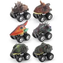 6Pcs Pack - Boy Racing Dinosaur Toy Shatter-resistant Dinosaur Pull Back Car Simulation Tyrannosaurus Triceratops Model Off-road Vehicle 6.5*5*6cm