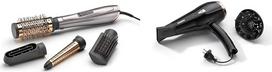 BaByliss Air Style 1000 Hot Air Brush with Ion Technology, 4 Attachments, AS136E, 1 Piece (1 Pack), Silver Rose Gold & Cordkeeper 2000 Ionic Hair Dryer D373E, 2000 Watt Black