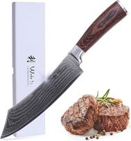 Wakoli Edib Damasko BBQ ir bloko peilis, aštrus 20 cm ilgio peilis, pagamintas iš 67 sluoksnių damaskinio plieno su VG10 šerdimi ir Pakka medine rankena, profesionalus virtuvės peilis, elegantiškoje dėžutėje esantis damaskinis peilis