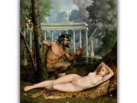Reprodukcija „Nimfa ir satyras“, Adolphe Alexandre Lesrel (1865)