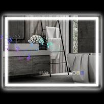 HOMCOM veidrodis vonios kambariui su apšvietimu 80x60 cm LED veidrodis sieninis veidrodis su Bluetooth muzikos funkcija atminties funkcija laikrodis 3 šviesos spalvos nuo rasojimo apsaugantis šviečiantis veidrodis su jutikliniu jungikliu sidabrinis, Sidabras