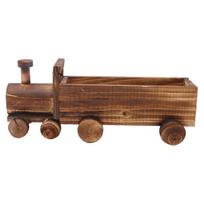 Wooden Flower Pot Cartoon Train Shape Good Ventilation Succulent Flower Pot Decoration for Garden brown