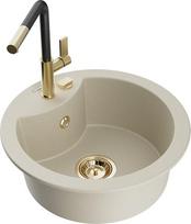 Granitinė virtuvinė plautuvė Mexen Diego su maišytuvu ir sifonu, Beige/Black/Gold