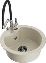 Granitinė virtuvinė plautuvė Mexen Diego su maišytuvu ir sifonu, Beige/Black/Chrome