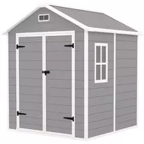 Outsunny įrankių namelis 2,4m², vandeniui atsparus sodo namelis su grindimis, šlaitinis stogas, 182x151x219/181 cm, įrankių namelis su užrakinamomis durimis, langas, dviračių garažas, aliuminio sodo spinta, kiemui, sodui, pilkas
