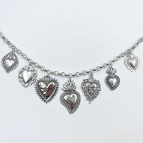 Vintage Multiple Sacred Heart Pendant Necklace Silver Chain Personalized Design Women'S Jewelry sidabras