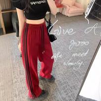 New Summer Style White and Gray Side Striped Trousers for Women Wide-leg Pants Casual Loose Straight Sports Pants Drawstring Sweatpants S