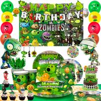 Plants vs Zombies Party Decorations,169pcs Game Zombies PartySupplies Including Banner Backdrop Plates Cake Toppers etc as the picture žalia