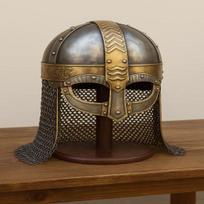 Vikingų grandininių šarvų šalmas su stovu koviniams šarvams 18G plienas ir SCA Larp viduramžių kovinis šalmas vikingų dovana jam