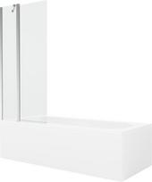 Vonia Mexen Vega su apdaila ir stiklo sienele, 160x70 cm + 80 cm, White+Chrome/Transparent