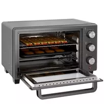 Mini Orkaitė 21L | 1400W, 60 min Laikmatis, Reguliuojama Temperatūra 100–230 °C, Su Kepimo Skardomis ir Vieliniu Stovu, Nerūdijančio Plieno, Pilka