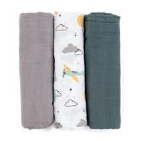 Petite&Mars Moussy medžiaginės sauskelnės Grey Planes 68 x 68 cm 3 vnt.
