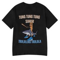 Itališki „Brainrot Tralalero Tralala Tung Tung Tung Sahur“ juokingi meme marškinėliai vyrams, moterims, madingi laisvi marškinėliai, medvilniniai marškinėliai, viršutiniai drabužiai XXXXL