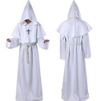 Helovino Cosplay Kostiumas Viduramžių Vienuolio Kostiumas Vienuolio Chalatas Būrėjo Kostiumas Kunigo Chalatas COS Kostiumas Scenos Kostiumas XXL balta