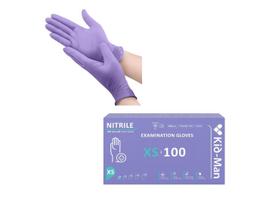 Kid-Man Nitrilinės pirštinės XS dydis 100 vnt, violetinės spalvos, be pudros, vienkartinės