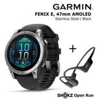 GARMIN Fenix E 47 mm, AMOLED, Stainless Steel + SHOKZ Open Run Black sportinis laikrodis 010-03025-00 / S805-ST-BK