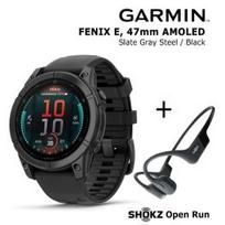 GARMIN Fenix E 47 mm, AMOLED, Slate Gray Steel + SHOKZ Open Run Black sportinis laikrodis 010-03025-01 / S805-ST-BK