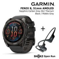 GARMIN Fenix 8 51 mm, AMOLED, Sapphire Carbon + SHOKZ Open Run Black sportinis laikrodis 010-02905-21 / S805-ST-BK