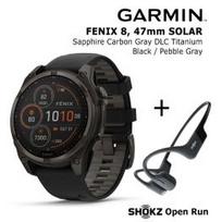 GARMIN Fenix 8 47 mm, Solar, Sapphire Carbon + SHOKZ Open Run Black sportinis laikrodis 010-02906-11 / S805-ST-BK