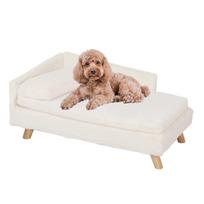 Paaukštinta naminių gyvūnų lova su medinėmis kojelėmis Šunų katės sofa patalpai L formos pliušinė sofa-lounge su minkšta pagalve S smėlis