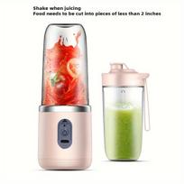400ml Portable Electric Juicer Blender Cup, Wireless Rechargeable Mini Juice Mixer with 6-Blade Dual Cup for Smoothies, Vegetables, and Fruits rožinė