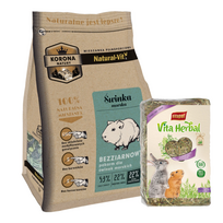 KORONA NATURY Natural-Vit maistas jūrų kiaulytėms 1,6kg + VITAPOL Šienas graužikams 1,2kg