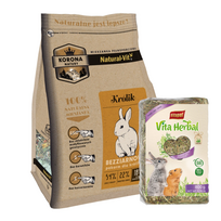 KORONA NATURY Natural-Vit triušių ėdalas 750g + VITAPOL Šienas stambiems graužikams 800g