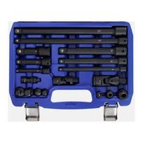 Smūginių prailgintojų ir adapterių rinkinys 1/ 4"+3/ 8"+1/ 2" 18vnt.
