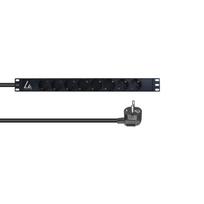 Lanview 19"" rack mount power strip,  1U, 16A with 8 x Schuko type