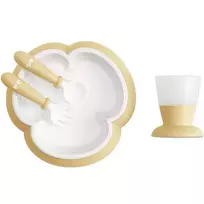 BABYBJÖRN indų rinkinys (lėkštė, šaukštelis, šakutė ir puodelis) Poweder Yellow 078166
