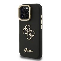 Guess PU Grained 4G Logo Stand Camera Frame dėklas skirtas Apple iPhone 15 Pro juodos spalvos