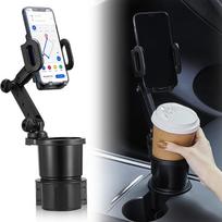 Puodelio laikiklio plėtiklis automobiliui 360° pasukamas mobiliojo telefono laikiklis, suderinamas su iPhone/Android išmaniaisiais telefonais juoda