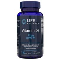 "Life Extension" vitaminas D3 75 mcg (3000 TV) - 120 minkštųjų gelių