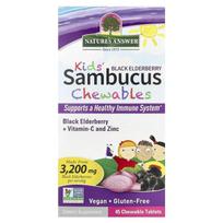 NATURE'S ANSWER Kid's Sambucus Chewables, Black Elderberry - juodasis šeivamedis (45 tabletės).