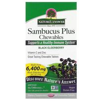 NATURE'S ANSWER Sambucus Plus Chewables Black Elderberry - juodasis šeivamedis (60 tablečių).