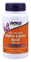 NOW FOODS ALA - alfa lipoinė rūgštis 600 mg + vynuogių ekstraktas + bioperinas (60 kapsulių).