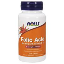 NOW FOODS Folio rūgštis - folio rūgštis 800 mcg + vitaminas B12 25 mcg (250 tablečių).
