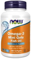 NOW FOODS Omega 3 mini geliai - DHA 120 mg + EPA 180 mg (180 kapsulių).