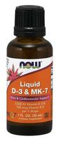 NOW FOODS Vitaminas D3 + K2 Mk-7 (30 ml)